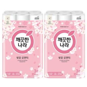 깨끗한나라 벚꽃 로맨틱 3겹 천연펄프 화장지 27m 30롤x2팩