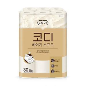 코디 베이지소프트 3겹 천연펄프 롤화장지 30m 30롤 1개