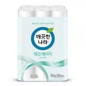 깨끗한나라 깨끗한나라 화장지 에코베이직 2겹 50m 30롤 x 1팩 크리넥스