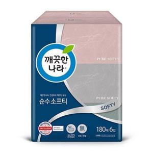 미용티슈 순수소프티 180매X6개입 깨끗한나라 180매 일회용 순수