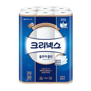 크리넥스 3겹 무형광 화장지 울트라클린 27m 30롤 1팩 아쿠아샤워향