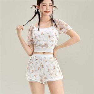 플라워 여성 투피스 수영복 패턴 투피스 수영복 반팔 여름