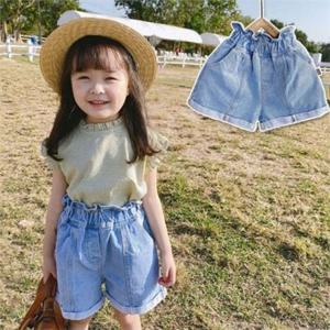 고무줄 아동 데님 반바지 프릴 여아 프릴 반바지 밴딩 여름