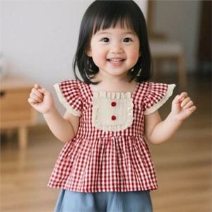 데일리 여아 블라우스 레이스 아동 블라우스 여름 체크