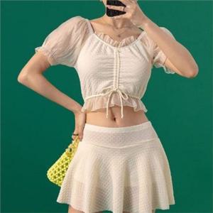 쉬폰 여성 투피스 수영복 스커트 투피스 수영복 체형 보정 반팔