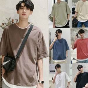루즈핏 남성 반팔 티셔츠 2XL 레이어드 반팔 티셔츠 데일리 여름
