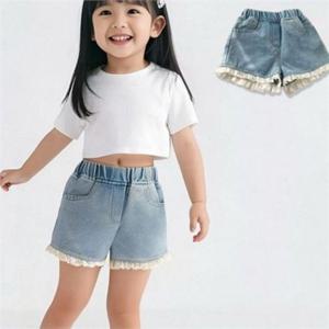레이스 여아 밴딩 반바지 캐주얼 아동 데님 반바지 짧은