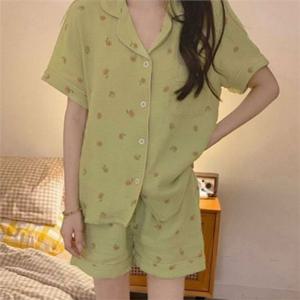 복숭아 여성 잠옷 복숭아패턴 스트라이프 잠옷 반팔 반바지
