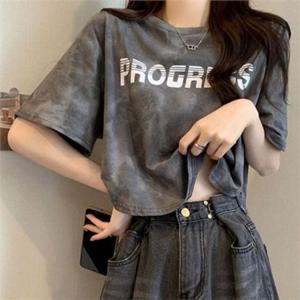 루즈핏 여성 크롭 티셔츠 레터링 반팔 티셔츠 물나염 데일리 여름