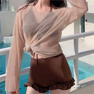 시스루 여성 비치 웨어 3피스 롱 비치 웨어 커버업 래쉬가드