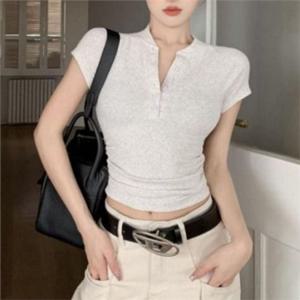 슬림핏 여성 반팔 티셔츠 헨리넥 여성 크롭 티셔츠 이너 여름