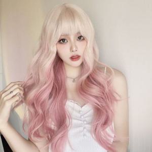 ST 핑크 롱 웨이브 통가발 긴머리가발 파티가발 촬영가발 코스프레가발 여성가발