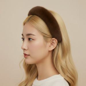 로얄 럭셔리 4color 풀스킨 밍크 퍼 헤어 밴드 머리띠 브라운