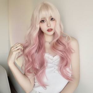 핑크 롱 웨이브 통가발 여신 긴머리 헤어피스 코스프레 촬영용 가발 여성용 데일리 파티