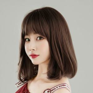 자연스러운 중단발 C컬펌 통가발 레이어드 컷 브라운 헤어피스