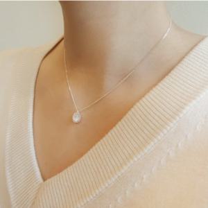 여성 심플 문스톤 큐빅 은목걸이 데일리 실버 쥬얼리 악세사리 MNN372