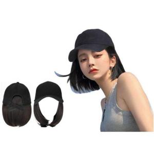 단발 가발 캡모자 야구모자 패션모자 일체형 블랙 캐주얼모자
