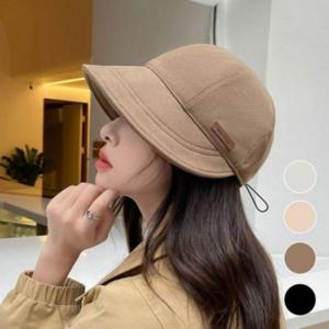 캐주얼 숏챙 레더패치 여성 버킷햇 턱끈 볼캡형벙거지