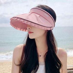 핑크 여행용여름모자 크로스백 프릴 여자여름모자 여성선캡 피크닉모자 바캉스모자 썬캡