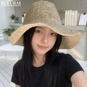 엘루바이 클래식 라피아햇 여성 밀짚모자 와이어챙 자외선차단 버킷햇 벙거지 창이넓은 라틴모자 여성모자