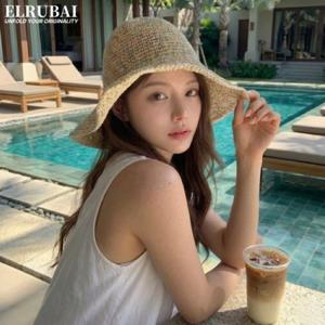 엘루바이 클래식 여성 밀짚모자 라피아햇 와이어챙 자외선차단 벙거지 버킷햇 창이넓은 라틴모자 여성모자