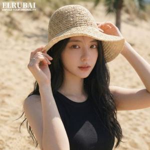 엘루바이 클래식 라피아햇 여성 밀짚모자 와이어챙 자외선차단 벙거지 버킷햇 창이넓은 라틴모자 여성모자