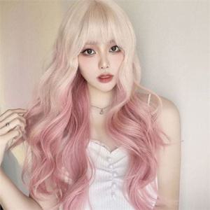 여성 통가발 여성 긴 머리 웨이브 붙임머리 그라데이션 촬영 패션 헤어 코스프레 파티