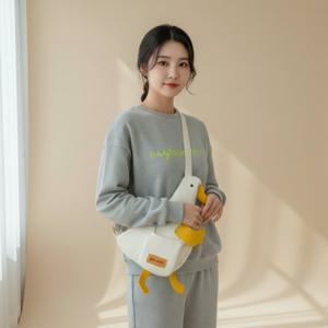 귀여운 오리 캐릭터 크로스백 데일리 숄더백 학생 캔버스 가방 힙색
