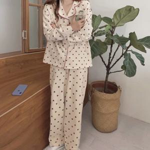 하트 실내복 기모 피치 수면 잠옷 세트 상하의