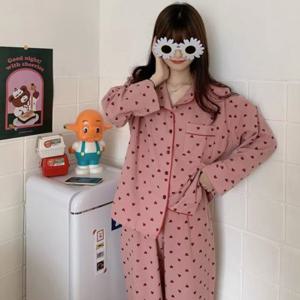 하트 실내복 기모 피치 수면 잠옷 세트 상하의