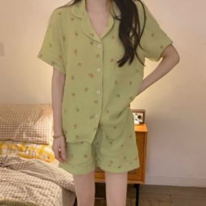 여성 복숭아 패턴 반팔 파자마 상하세트 여름 홈웨어 잠옷