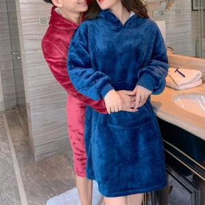 가정용 모텔 호텔 극세사 커플 담요 잠옷 원피스형 후드 홈웨어 2종 세트