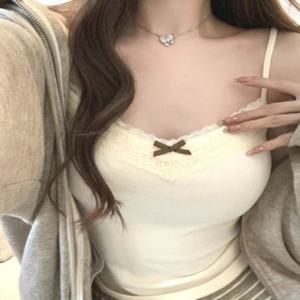 캡내장 브라렛 이너나시 골지 끈나시 레이스 러블리 레이스나시 여성 리본