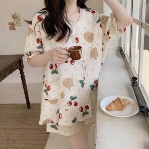호캉스 파자마파티 여행용 여성 프릴 포켓 반팔 홈웨어 잠옷 세트