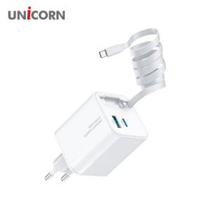 유니콘 릴타입 케이블일체형 멀티 2포트 GaN 65W PD 초고속충전기 갤럭시 아이폰 KA-800PD