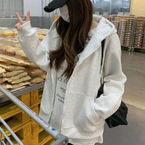 남녀공용 무지 오버핏 베이직 커플 아우터 후드 집업