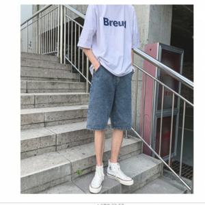 남성 청반바지 워싱진 데님팬츠 5부 와이드핏 반바지 아웃도어