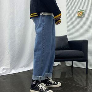 10대 20 남성 허리 밴딩 중청 예쁜 핏 데님 청바지 와이드 팬츠 일자 와이드청