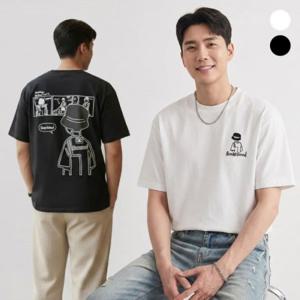 등포인트 부드러운 만화그래픽 남성 면티 면반팔티