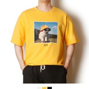 티셔츠 남성 면티셔츠 고양이 반팔 여자기본티 기본티 흰색면티 면 남자티