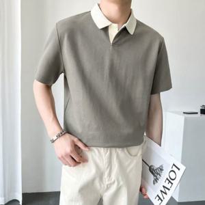 카라 세미 배색 남자머슬핏반팔 카라티 디테일 남자나시 맨투맨