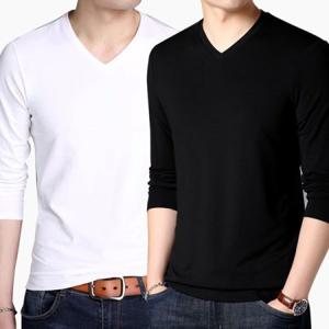 V넥 남자 무지티셔츠 티셔츠 오버핏티 기본 긴팔 남성티셔츠 남자티셔츠