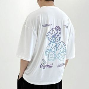 남친룩 반팔티 테디베어 티셔츠 그래픽 루즈핏 힙합룩 남자 프린트 캠퍼스룩