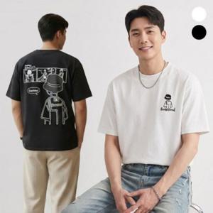 남성 부드러운 면티 만화그래픽 등포인트 면반팔티
