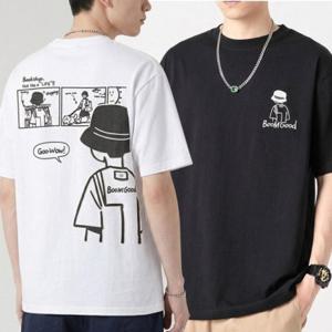 남성 귀여운 캐릭터 디자인 라운드넥 순면 반팔 티셔츠