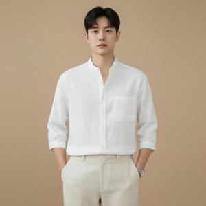 남자 7부 린넨 셔츠 여름 헨리넥 남방 루즈핏 데일리 휴양지룩 바캉스룩