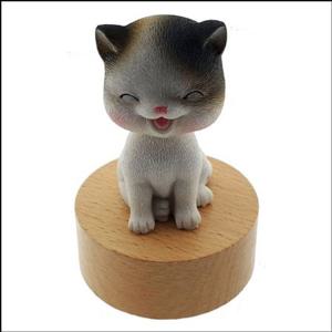고급 원목 원형 오르골 스마일 고양이