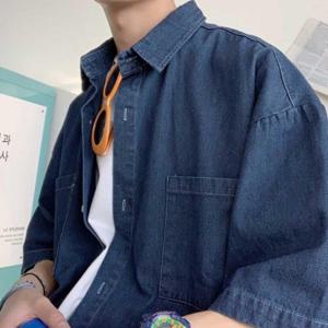 남자 데이트 룩 여름 코디 진청 데님 반팔 셔츠 코디