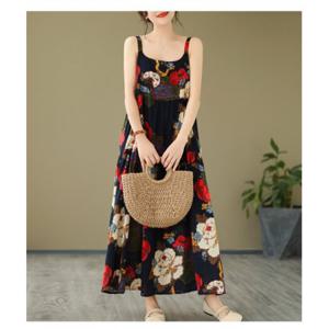 S474020 상큼 청량 빅플라워 휴가 비치 데일리 여름 썸머 민소매 나시 롱 원피스
