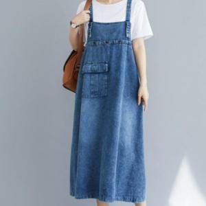 루즈핏 롱멜빵청원피스 롱데님원피스 등조임 루즈핏원피스 청원피스 미니원피스
